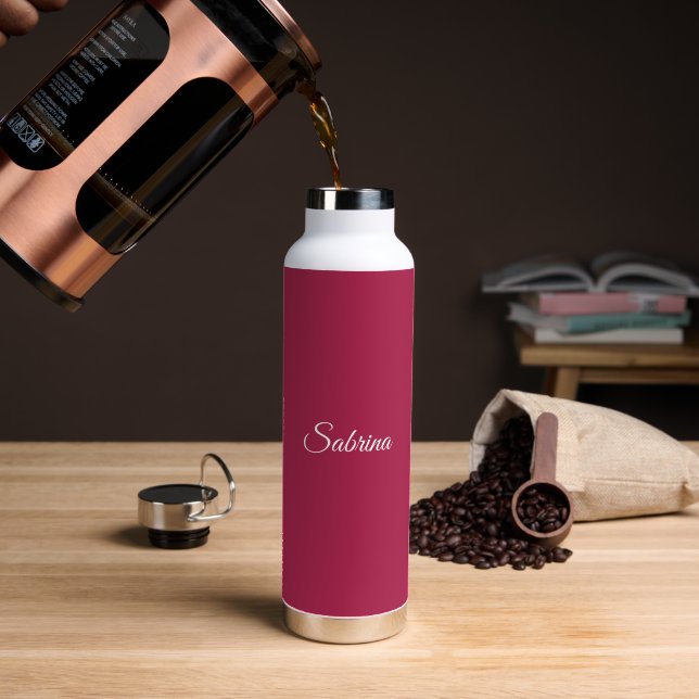 Monogram minimalist cherry rose pink water bottle (Coffee (Rotated))