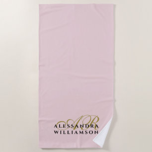 Monogram Minimalist Dusty Blush Pink Gold Black Beach Towel