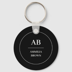 Monogram Minimalist Elegant Black & White Design Key Ring