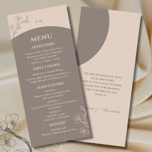 Monogram Minimalist Floral Taupe Japandi Wedding Menu