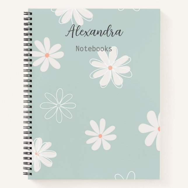 Monogram minimalist girly trendy floral blue notebook (Front)