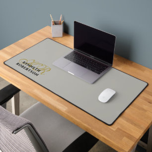 Monogram Minimalist Gray Gold Black Stylish Men Desk Mat