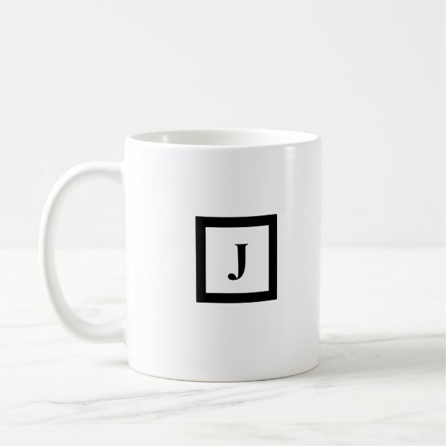 Monogram Minimalist Letter J Black & White Coffee Coffee Mug (Left)