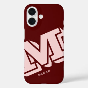 Monogram Minimalist Maroon Burgundy Blush Pink iPhone 16 Case