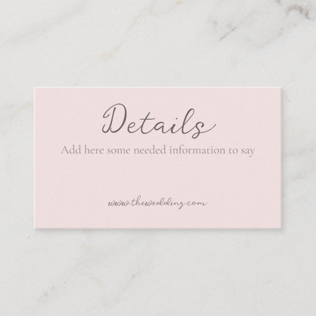 Monogram Minimalist Misty Rose Wedding Details Business Card (Front)