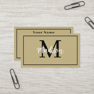 Monogram Minimalist Modern Tan and Black Border Business Card