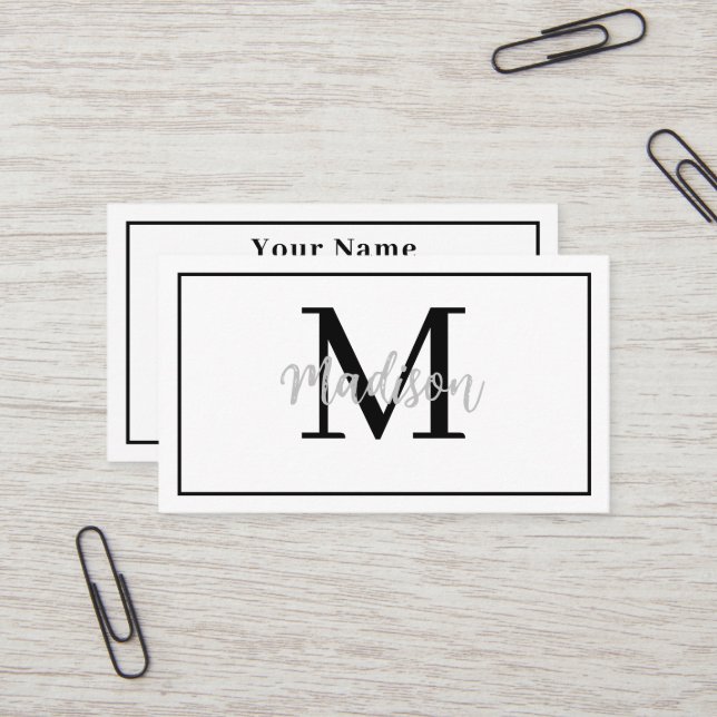 Monogram Minimalist Modern White Business Card (Front/Back In Situ)