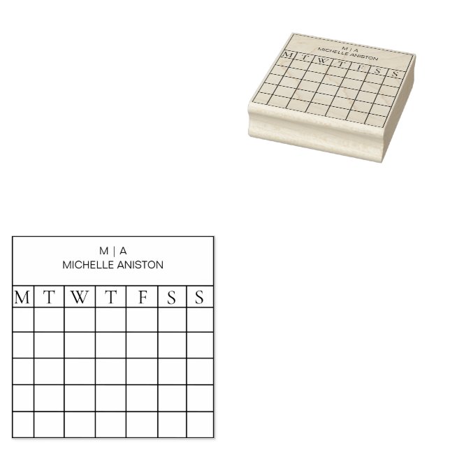 Monogram Minimalist Monthly Calendar Planner   Rubber Stamp (Stamped)