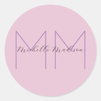 Monogram Minimalist Name Initials Handwriting Classic Round Sticker