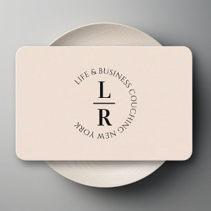 Monogram, minimalist natural beige business card