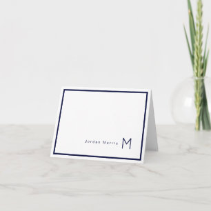 Monogram Minimalist Navy Blue Chic Border Note Card