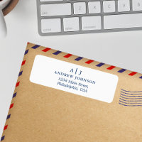 Monogram Minimalist Navy Blue Return Address