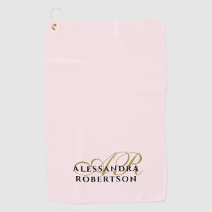 Monogram Minimalist Pastel Pink Gold Black Stylish Golf Towel