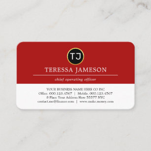 Monogram Minimalist Red White Layer Business Card