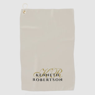 Monogram Minimalist Sand Beige Gold Black Men Golf Towel