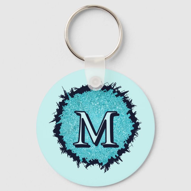 Monogram minimalist simple chic blue abstract key ring (Front)