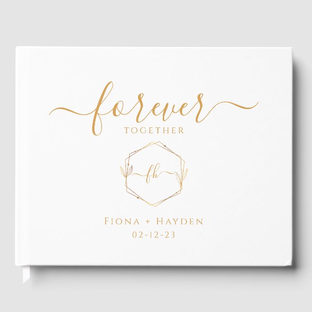 Monogram Minimalist Simple Gold and White Wedding  Guest Book (Front)
