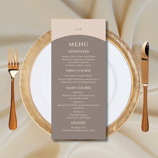 Monogram Minimalist Taupe Japandi Wedding Menu (Creator Uploaded)