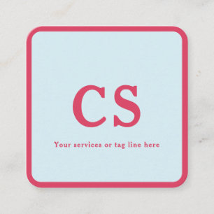 Monogram Minimalist Template Pink-Red & Light Blue Square Business Card