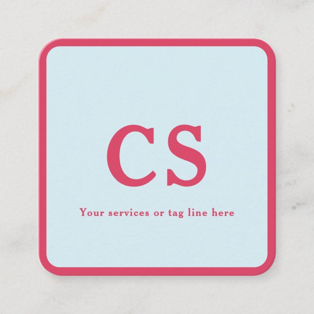 Monogram Minimalist Template Pink-Red & Light Blue Square Business Card (Front)
