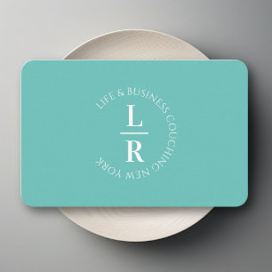 Monogram, minimalist turquoise business card