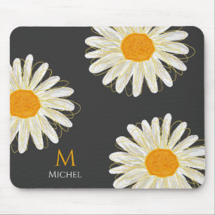 Monogram Minimalist Watercolol Chamomiles Mouse Mat