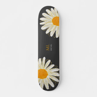 Monogram Minimalist Watercolol Chamomiles  Skateboard