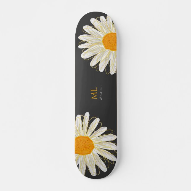 Monogram Minimalist Watercolol Chamomiles  Skateboard (Front)