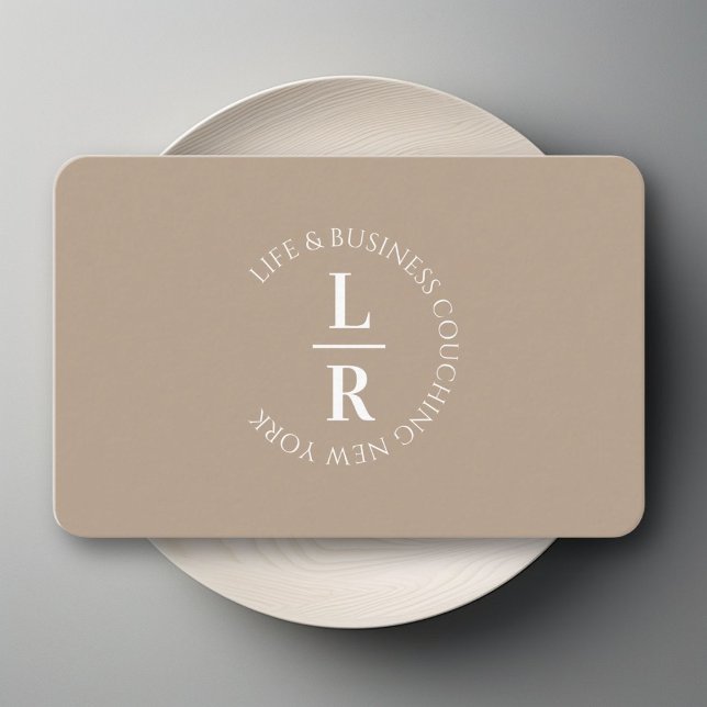 Monogram, minimalistic beige brown business business card (Monogram, minimalistic beige brown business business card)