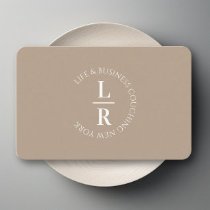 Monogram, minimalistic beige brown business card