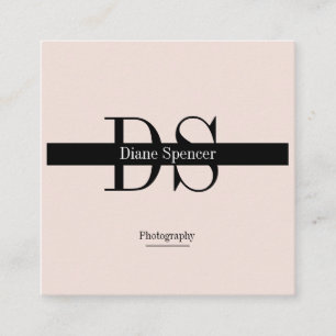 Monogram Minimalistic beige-pink black and white Square Business Card