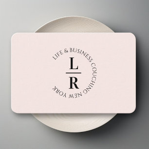Monogram, minimalistic beige rose business card