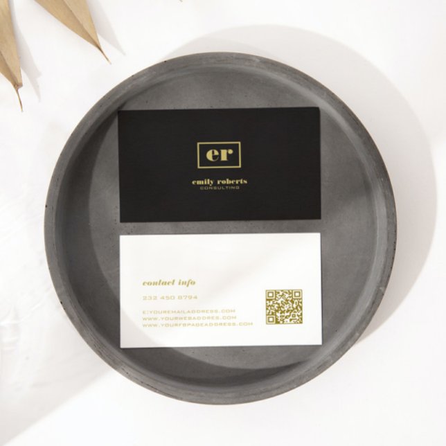 Monogram Minimalistic Black Linen Gold Typography Business Card (Creator Uploaded)