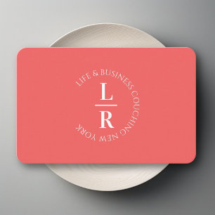 Monogram, minimalistic coral business card