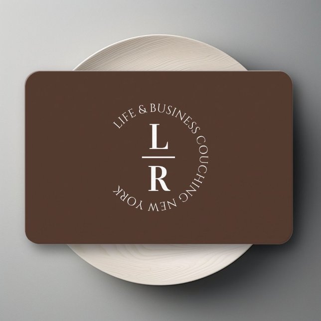 monogram, minimalistic dark brown business card (monogram, minimalistic dark brown business business card)