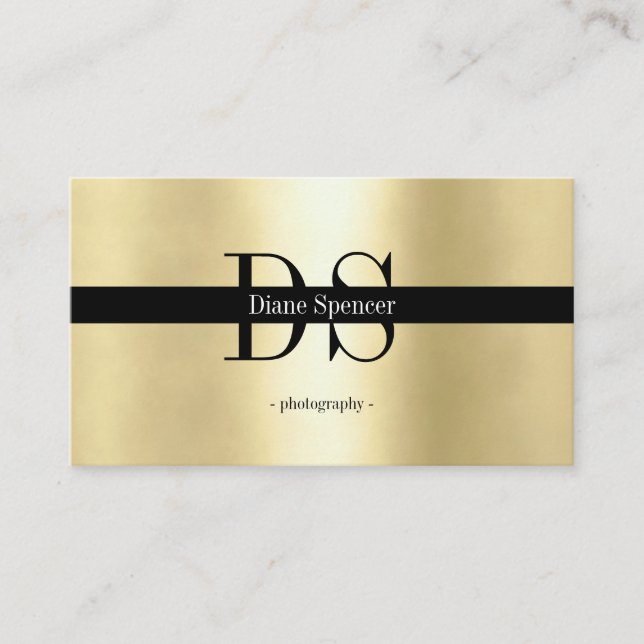 monogram, minimalistic gold black b business card (Front)