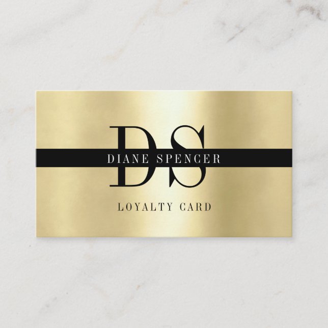 Monogram, minimalistic gold black  loyalty card (Front)