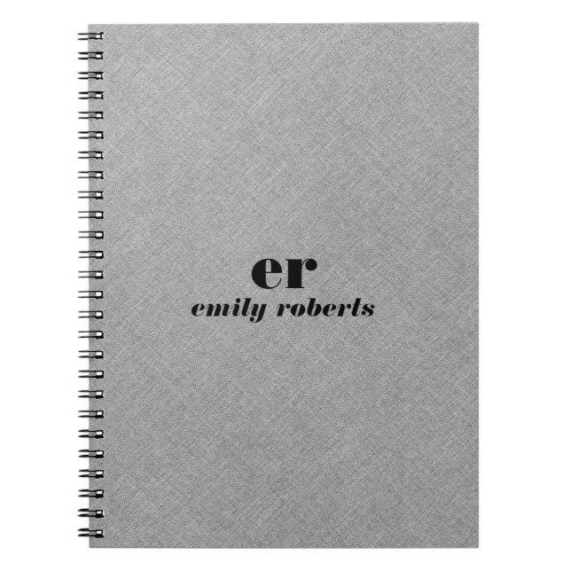 Monogram Minimalistic Grey Linen Notebook (Front)