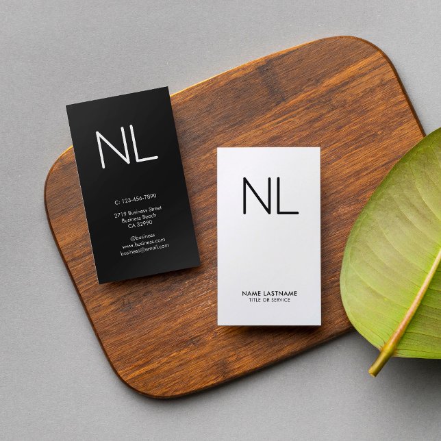 Monogram Minimalistic Modern Black White Vertical Business Card (Creator Uploaded)