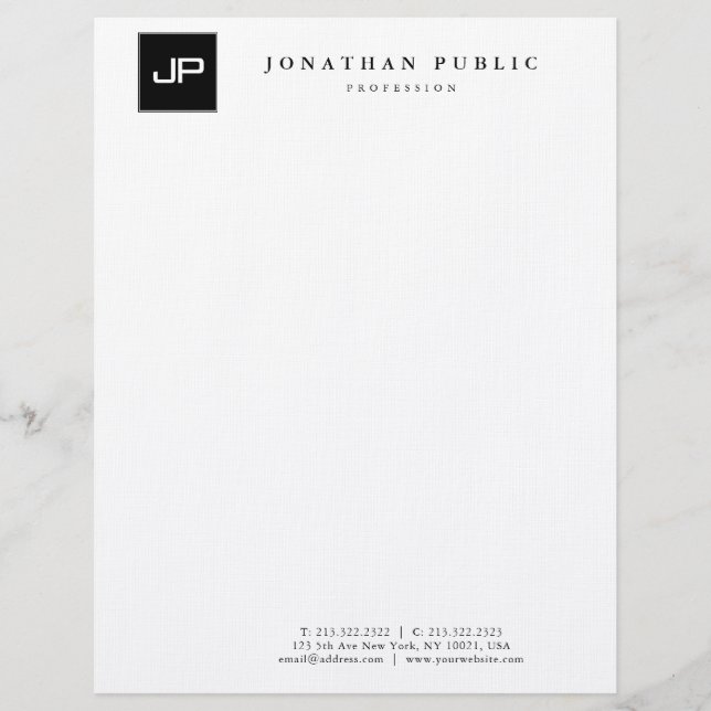 Monogram Minimalistic Template Elegant Linen Custom Letterhead (Front)