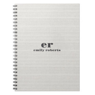 Monogram Minimalistic White Burlap Grey Typography Notebook