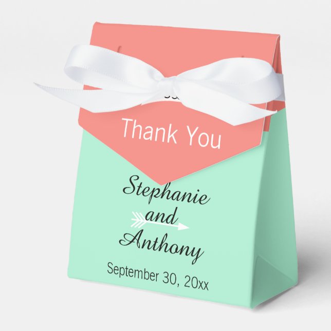Monogram Mint and Coral Colour Block Thank You Favour Box (Front Side)