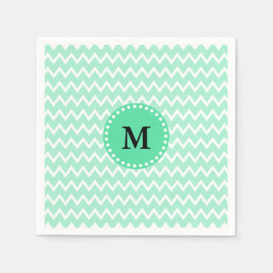 Monogram Mint Green and White Chevron Pattern Napkin