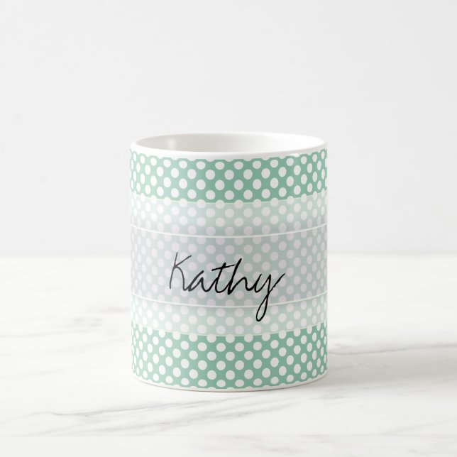 Monogram Mint Green Cute Chic Polka Dot Pattern Coffee Mug (Center)
