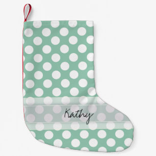 Monogram Mint Green Cute Chic Polka Dot Pattern Small Christmas Stocking