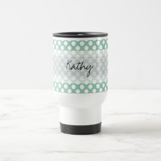 Monogram Mint Green Cute Chic Polka Dot Pattern Travel Mug