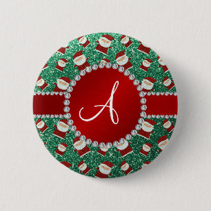 Monogram mint green glitter christmas santa claus 6 cm round badge