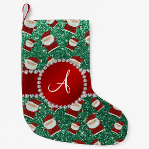 Monogram mint green glitter christmas santa claus small christmas stocking