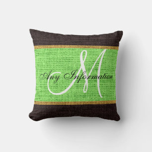 Monogram Mint green Rustic Burlap Jute Cushion