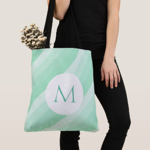 Monogram Mint Green Striped Personalised Template Tote Bag